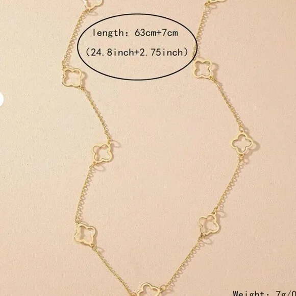 Four Leaf Clover Gold  Long  Necklace - Picture 5 of 6